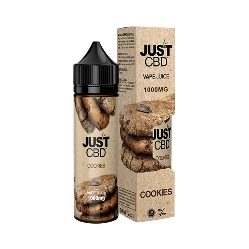 A bottle of Just CBD Cookies CBD vape juice