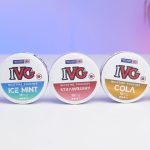 Different IVG nicotine pouches on a table