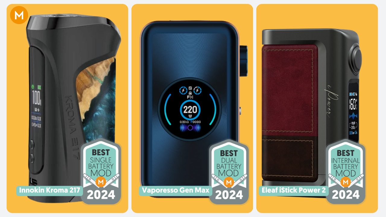 Photo showing the winners for best single battery vape mod, best dual battery vape mod, best internal battery at MIST Vape Awards 2024