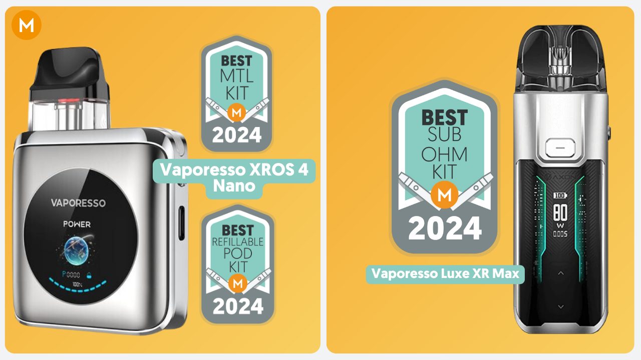 Photo showing the best MTL kit, best refillable vape, and best sub ohm vape in MIST Vape Awards 2024