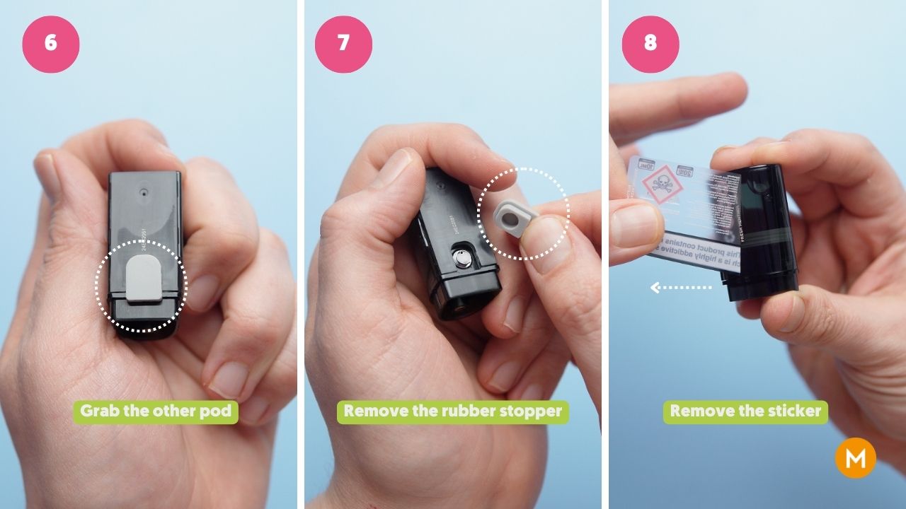 Photo showing removing the rubber stoppers of the IVG Pro 12 pod