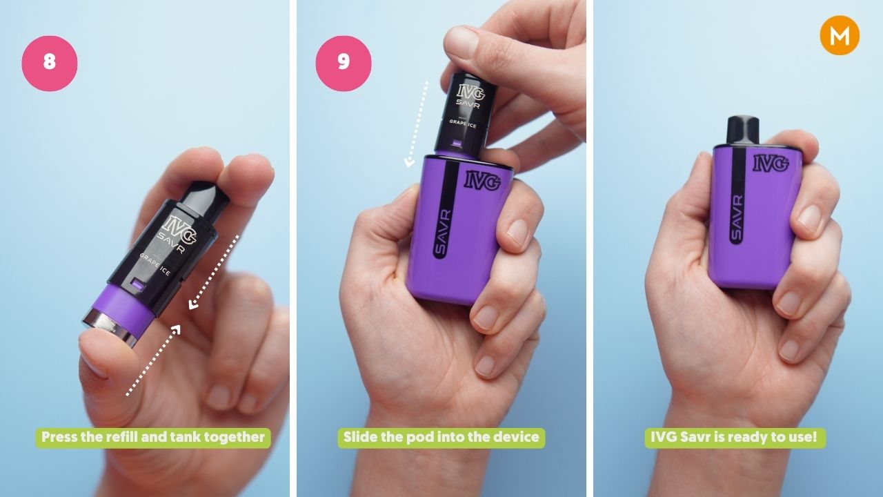 Photo showing how to insert the pod of the IVG Savr into the mod