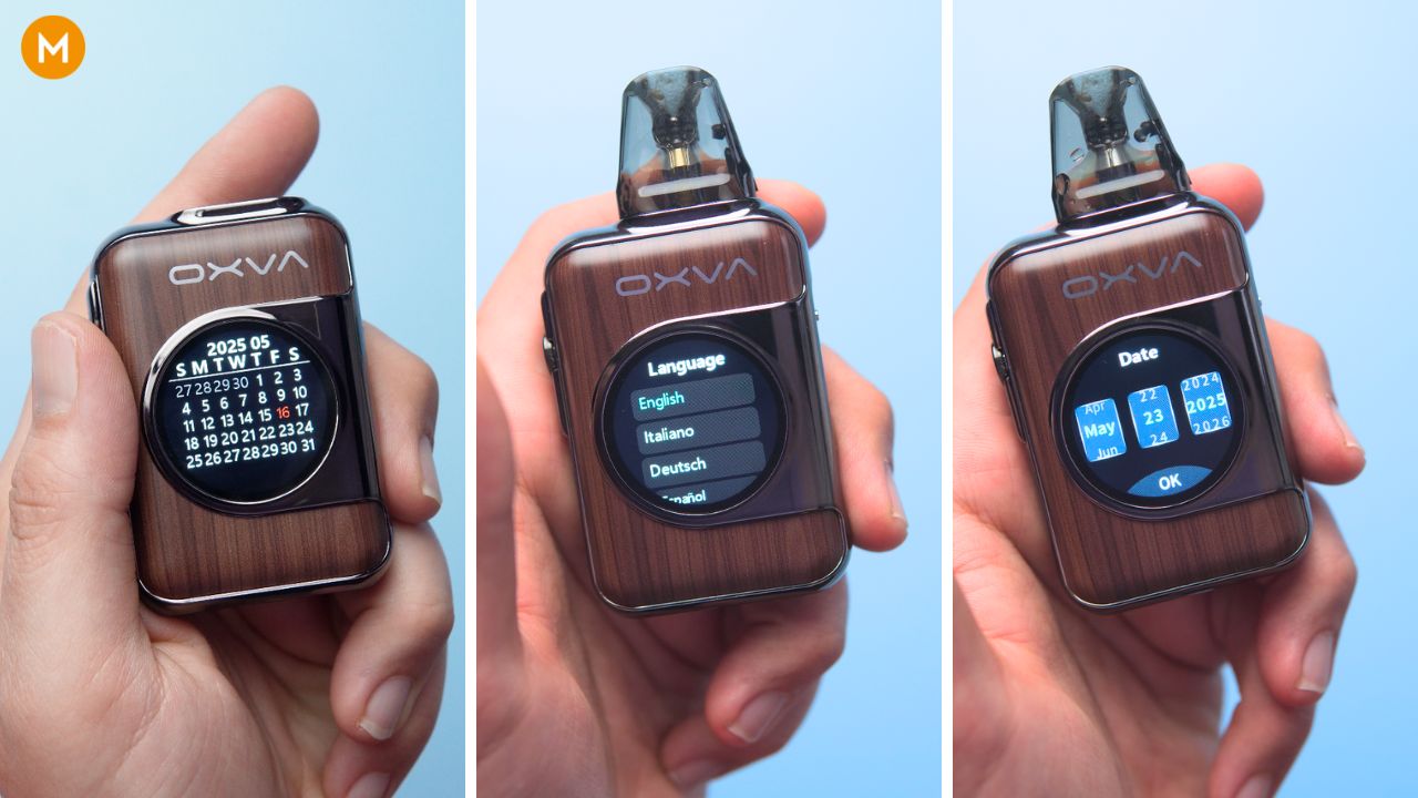 Photo collage showing XLIM SQ PRO 2's calendar, language, and date