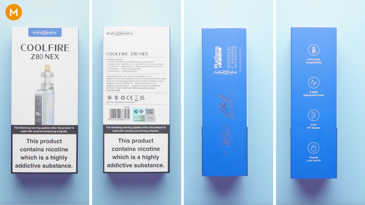 Photo showing the packaging of the Innokin Coolfire Z80 NEX vape kit