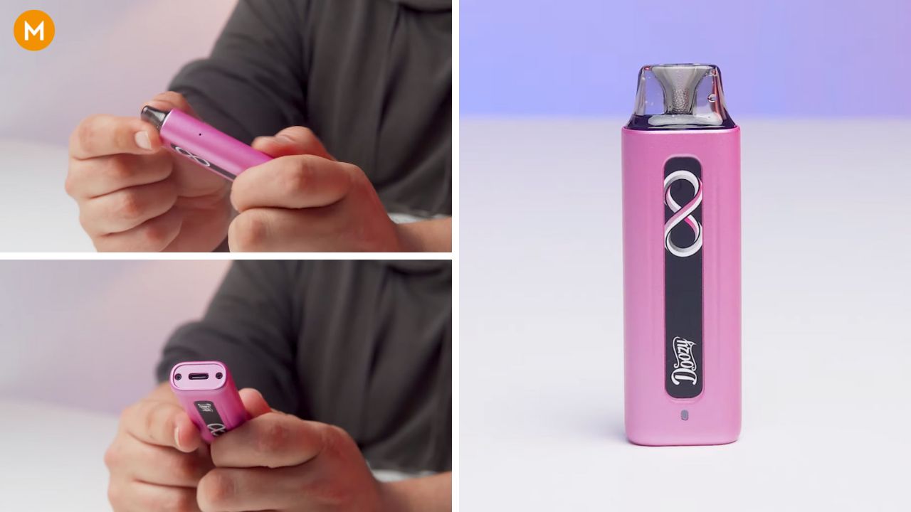 Photo collage showing the build quality of the Doozy Infinity pod vape
