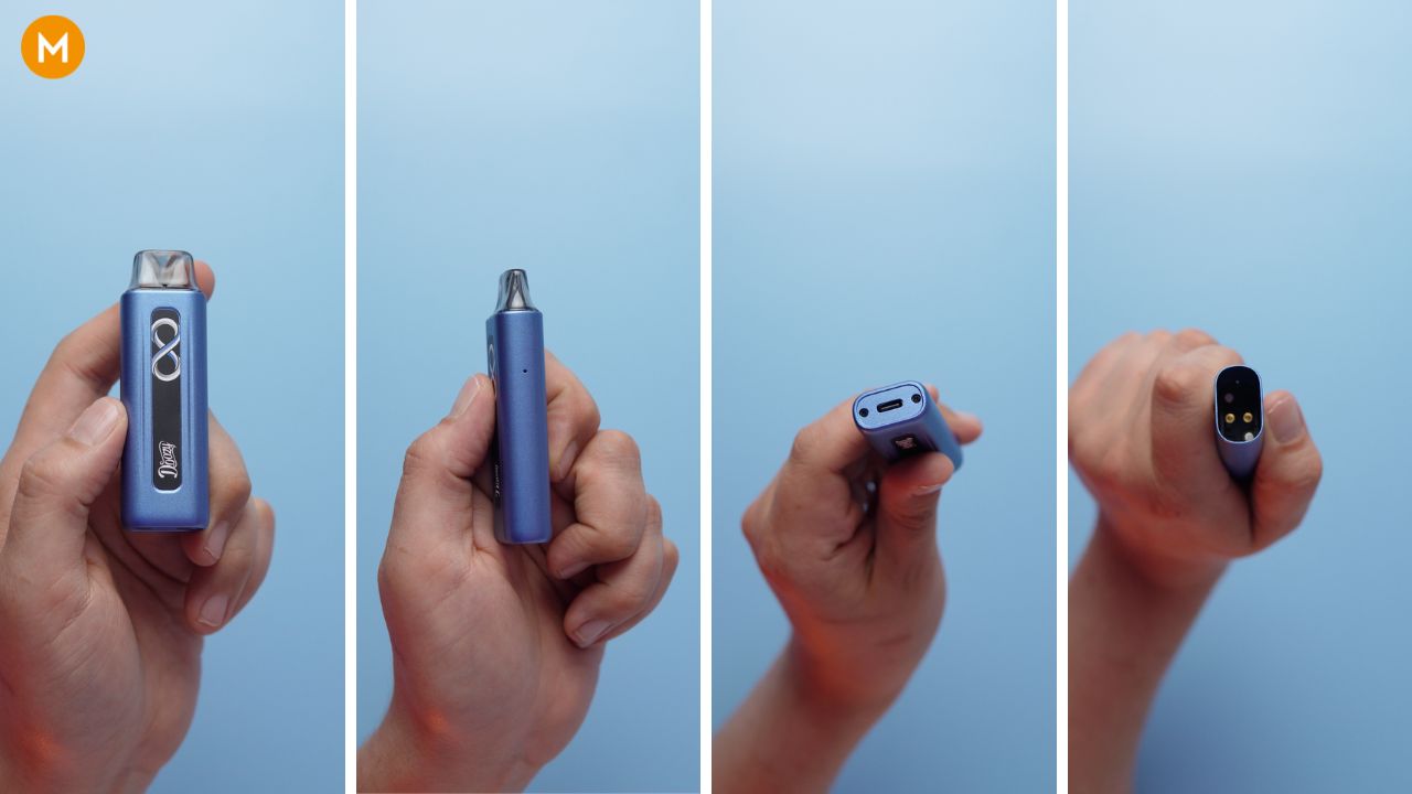 Photo collage showing the build quality and the design of the Doozy Infinity pod vape