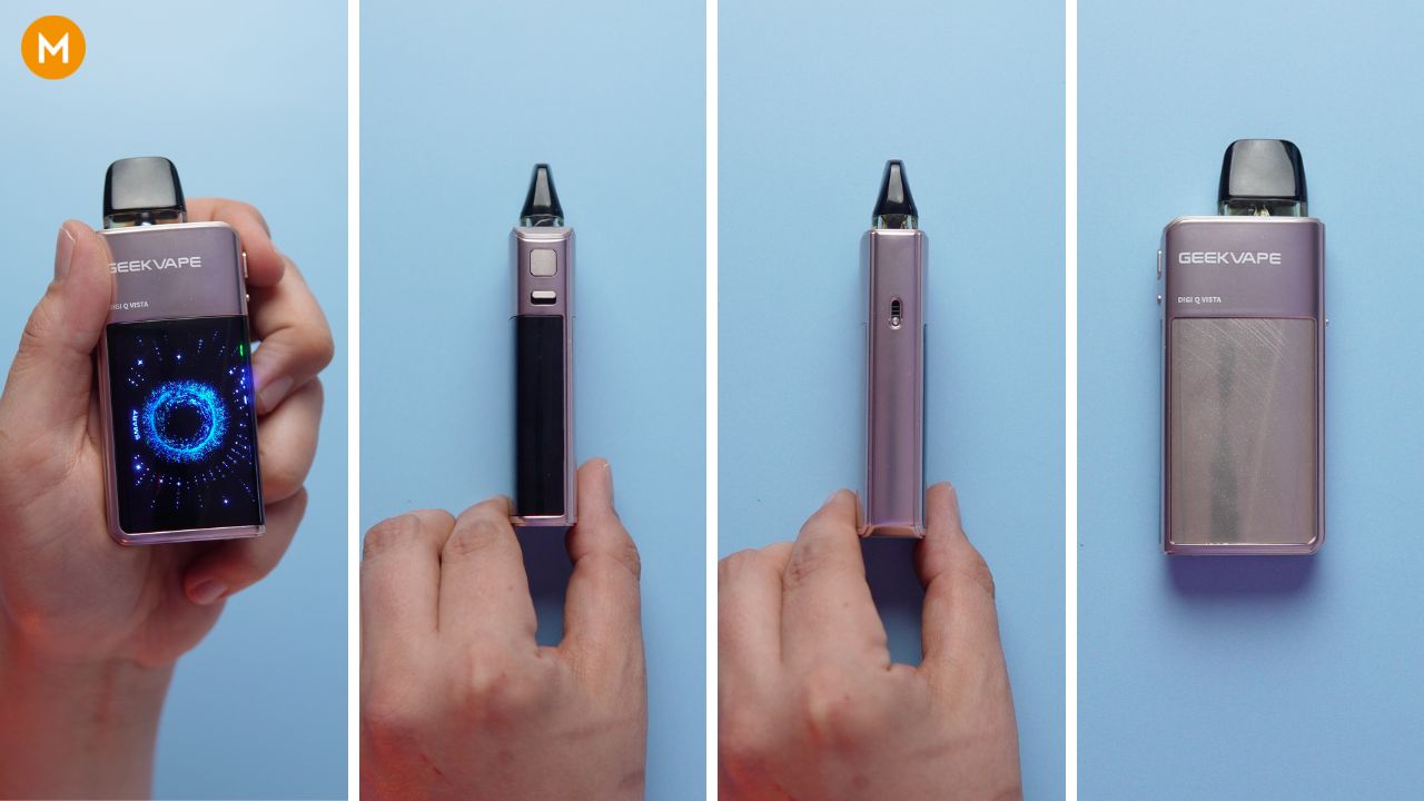 Photo collage showing the build quality and design of the Geekvape Digi Q Vista