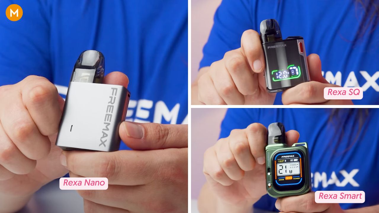 Photo showing the design difference between the FreeMax Rexa Nano and Rexa S and Rexa SQ