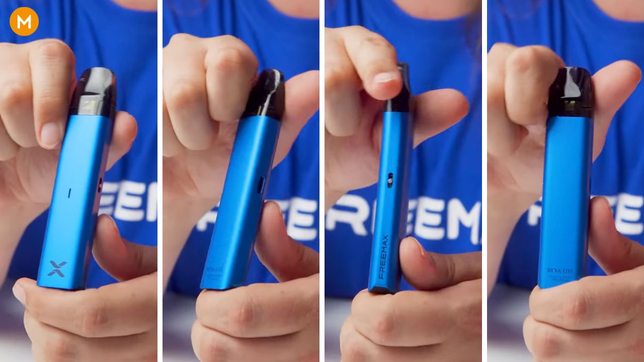 Photo collage showing the design of the FreeMax Rexa Lite with the pods
