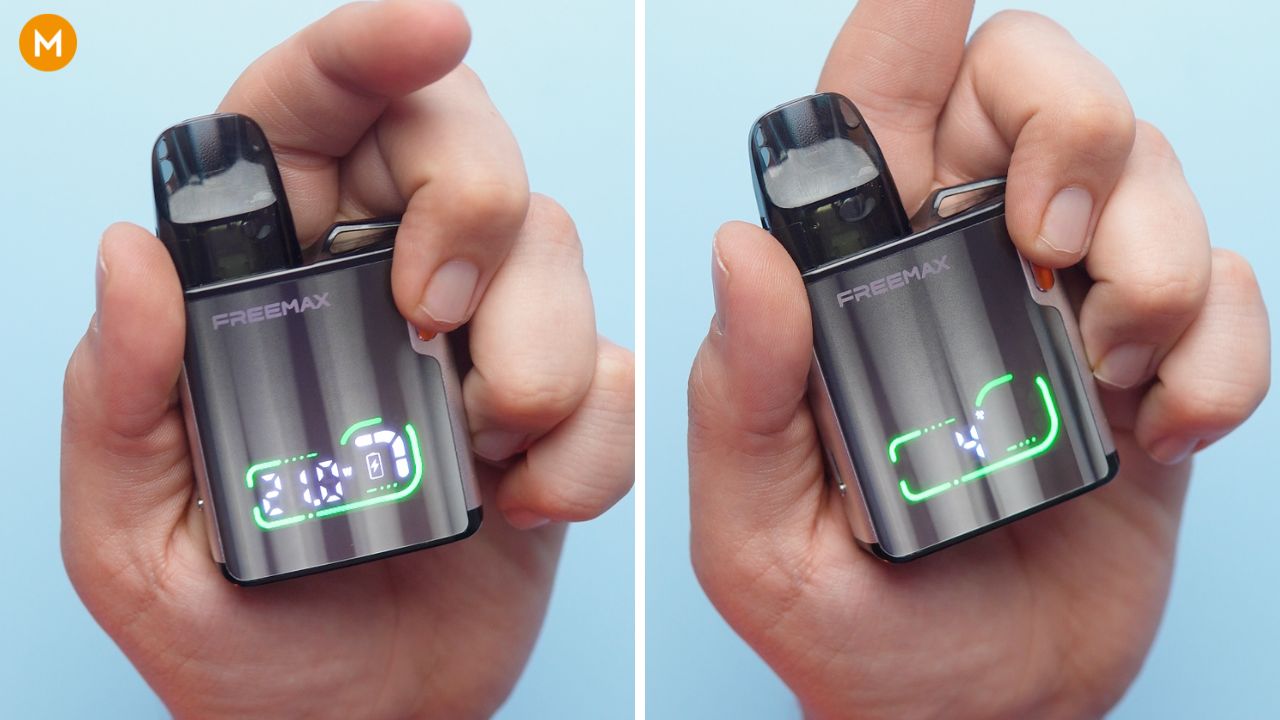 Photo showing the battery indicator of the FreeMax Rexa SQ