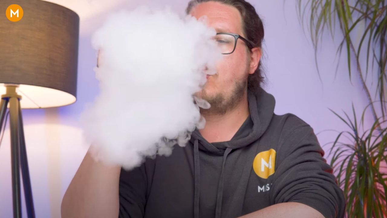 Aiden from MIST showing the cloud or vapour performance of the Coolfire Z80 NEX vape device from Innokin