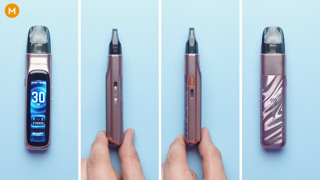 Photo collage showing the build quality and design of the FreeMax Rexa Pro