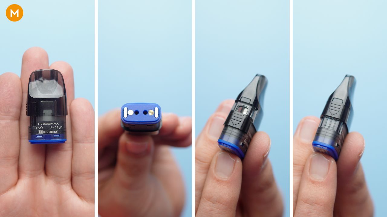 Photo collage showing FreeMax new DuoMax pods