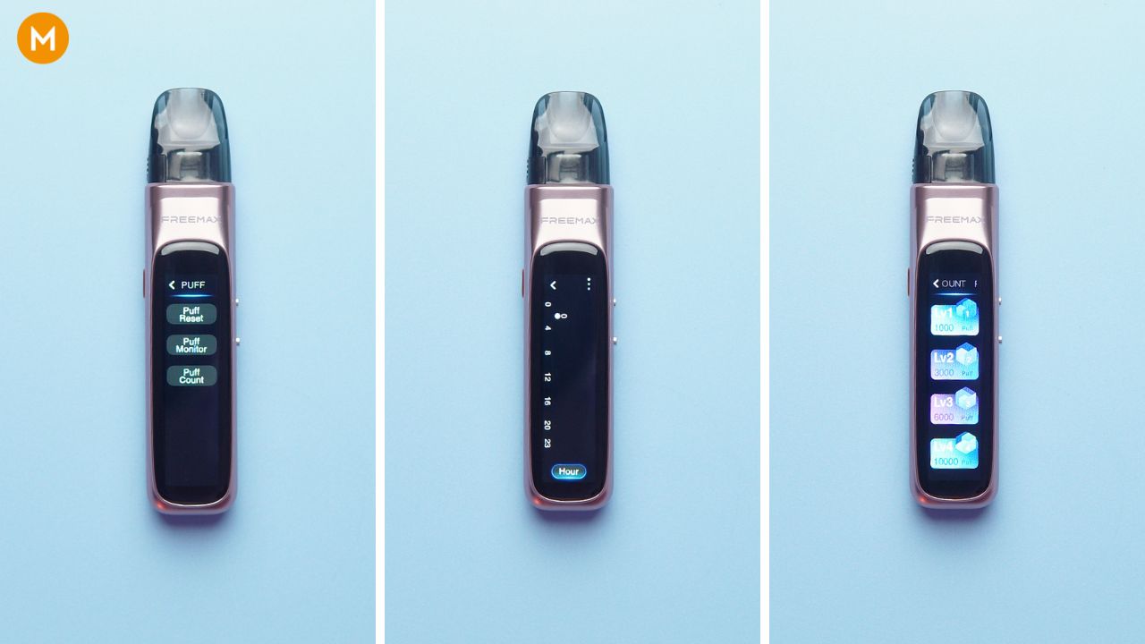 Photo collage showing the puff counter of the Rexa Pro from FreeMax