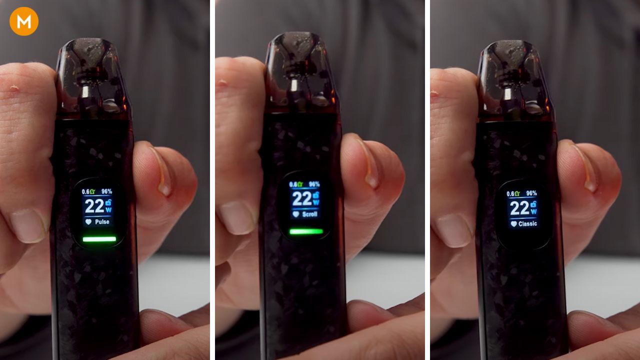 Photo showing OXVA XLIM Pro 2 DNA's user modes - pulse, scroll, and classic