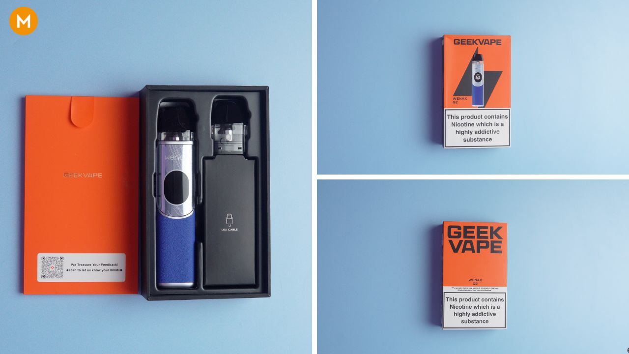 Photo collage showing the packaging and contents of the Wenax Q2