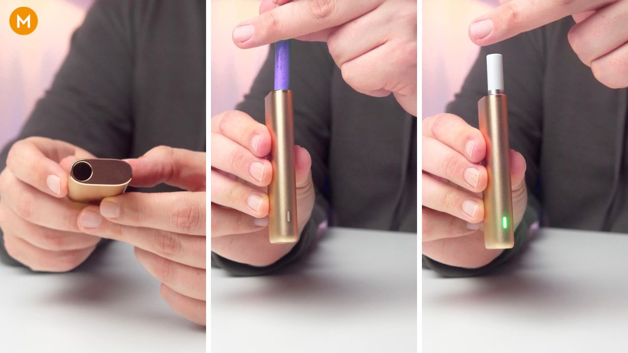 Photo collage showing how to setup the OXVA SlimStick