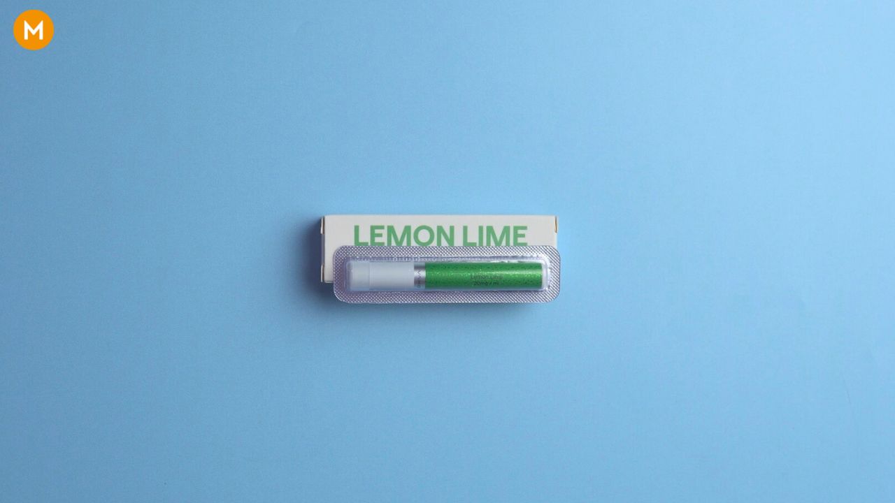 Photo collage showing the lemon lime cartridge for the Slimstick