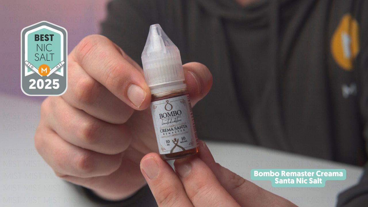 Photo showing the Bombo Remaster Creama Santa nic salts, MIST's top pick for the best nic salt in 2025