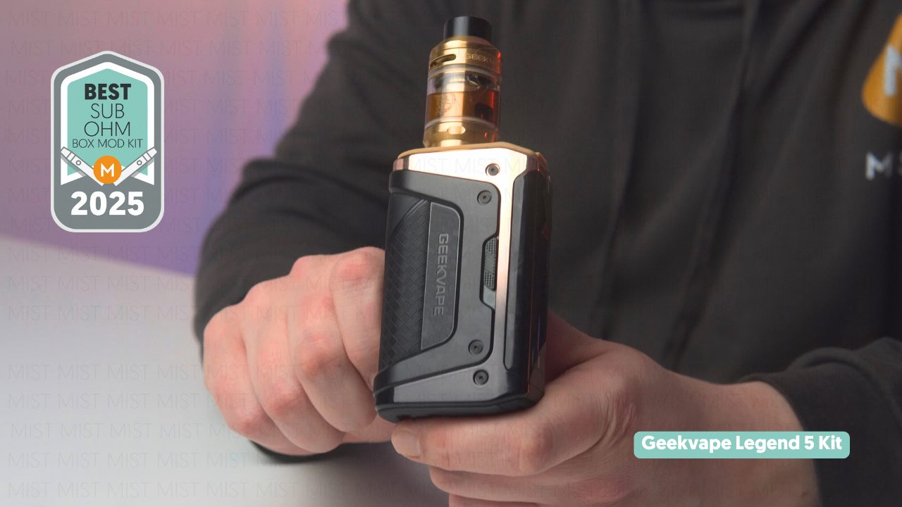Photo showing the Geekvape Legend 5 Kit as MIST's pick for the best sub-ohm box mod kit
