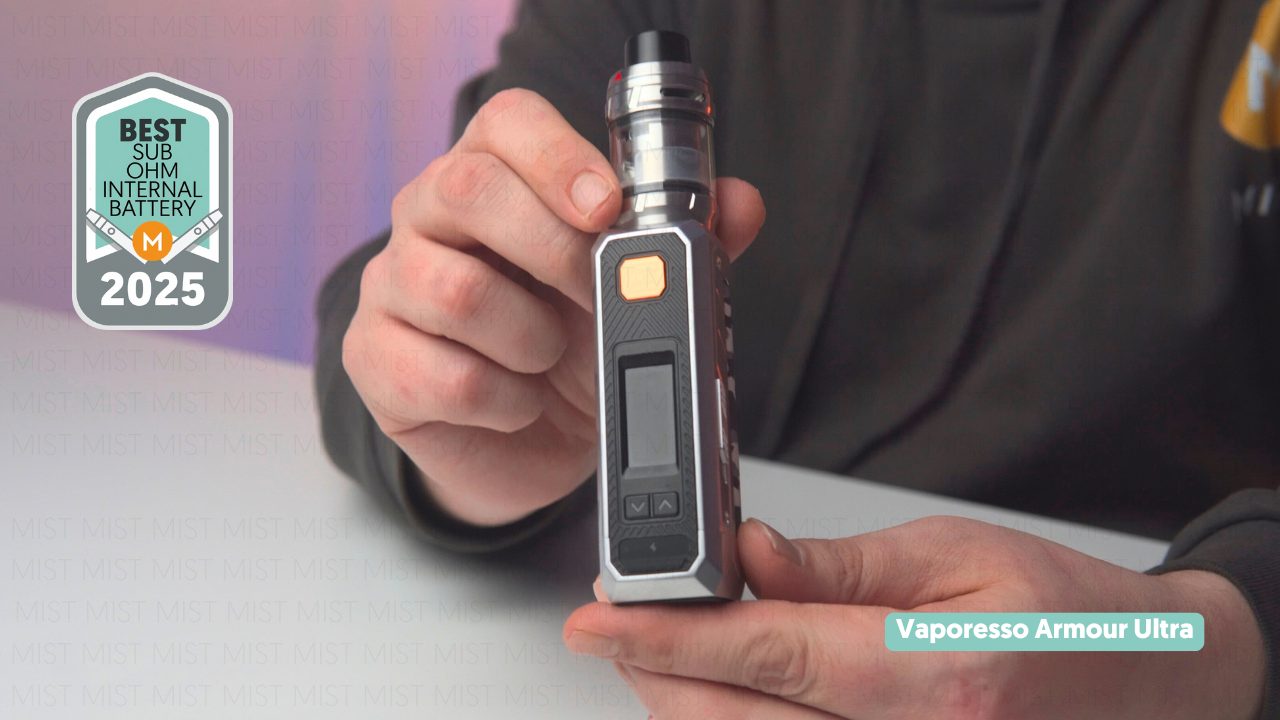 Photo showing the Vaporesso Armour Ultra as MIST's pick for the best sub-ohm box with an internal battery