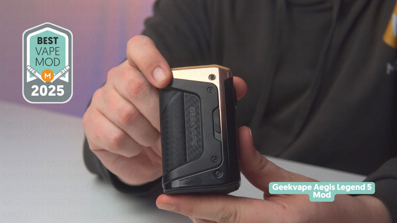 Photo showing MIST's pick for the best vape mod in 2025, the Geekvape Aegies Legend 5 mod