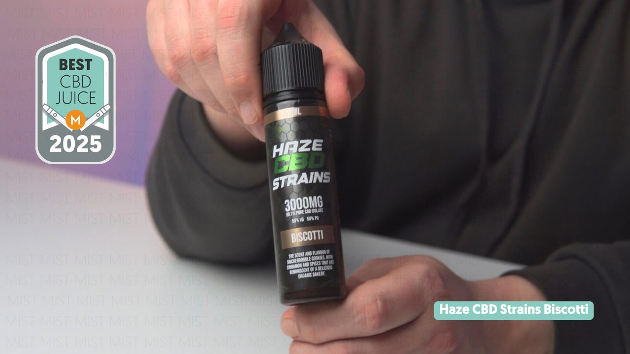 Photo of Haze CBD Strains Biscotti CBD-liquid, MIST UK's top pick for the best CBD Juice in 2025