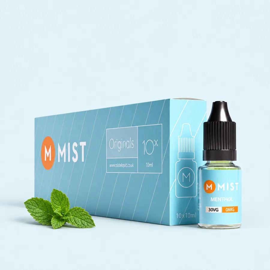 MIST Menthol 10 x 10ml box and 10ml bottle with a mint sprig